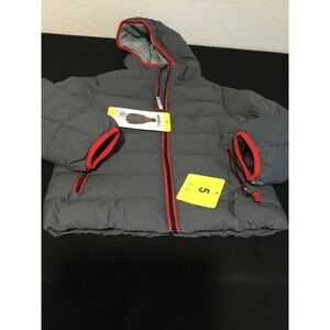 Geary's Kids Puffer Jacket Coat Size 5 Gray Red Trim‎ Hooded